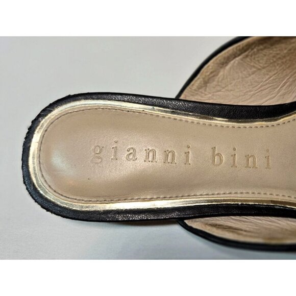 Gianni Bini Black Flat Mule Slip-On Gold Chain Sz 7 Leather Embellished Career - Picture 7 of 10